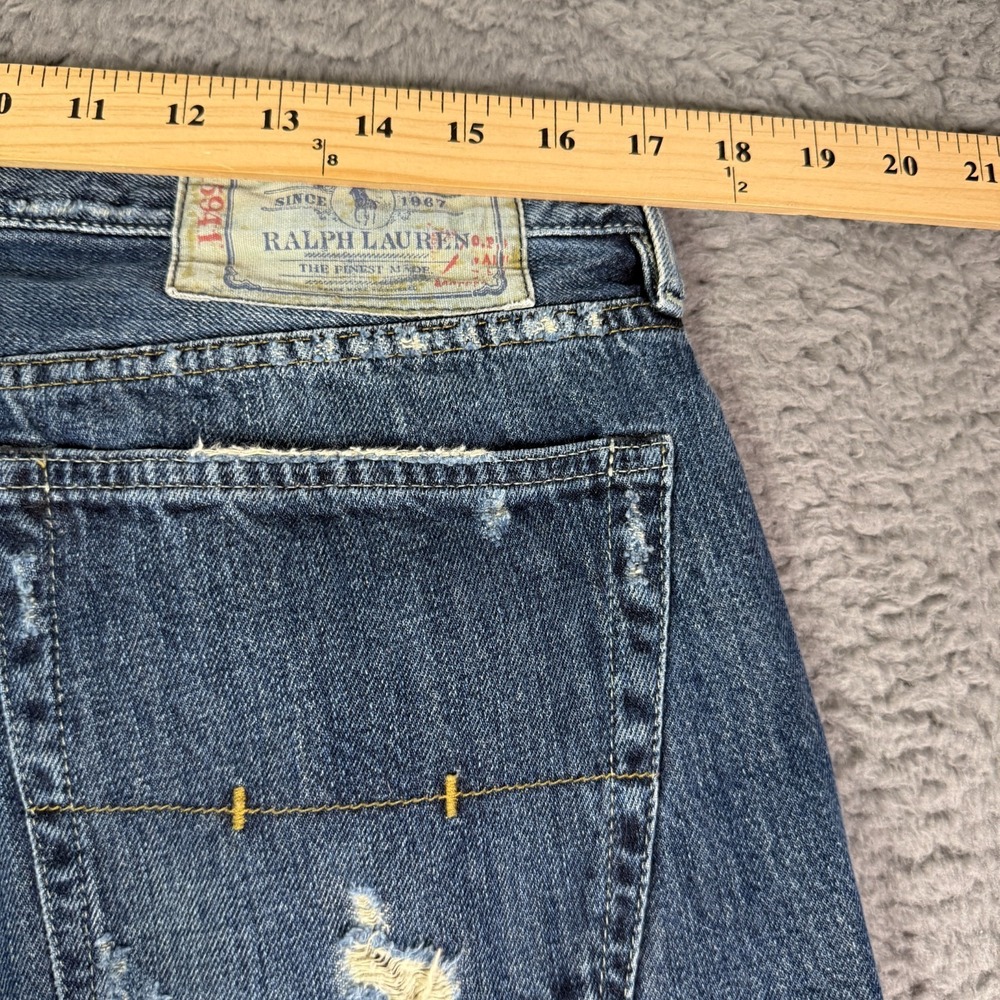 Polo Ralph Lauren Vintage 67 Distressed Jeans Mens 34x29 Blue Denim Washed - Picture 10 of 13